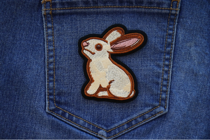 Sweet Rabbit Iron on Patch shown on jeans