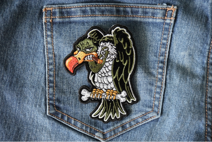 Vulture on Bone Patch shown on jeans