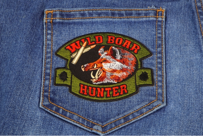 Wild Boar Hunter Patch shown on jeans
