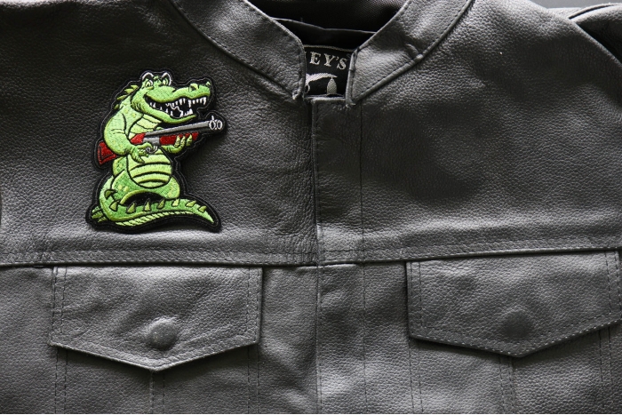 Alligator Shotgun Patch shown on leather vest