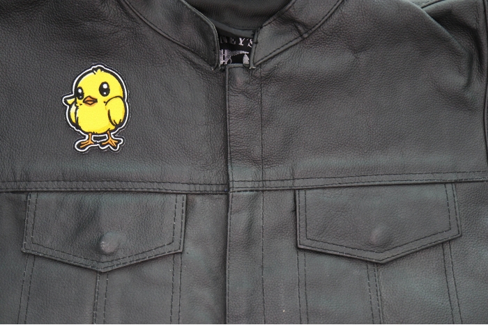 Baby Chick Patch shown on leather vest