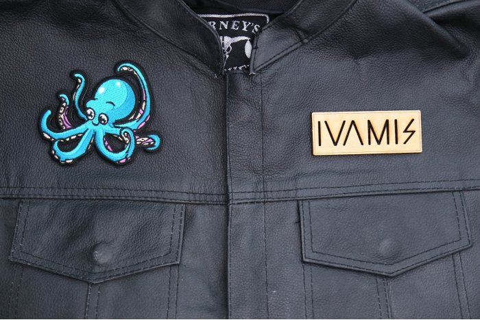 Baby Octopus Patch shown on leather vest