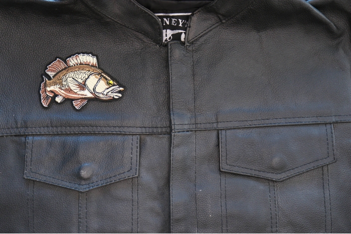 Bass Fish Patch shown on leather vest
