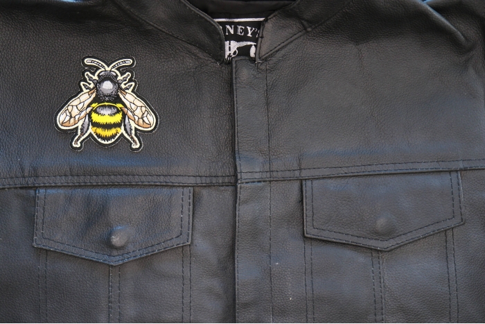 Bee Patch shown on leather vest