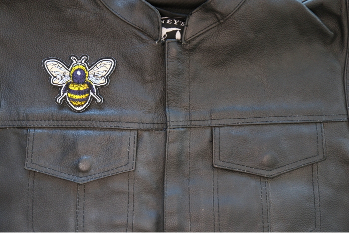 Bee Patch shown on leather vest