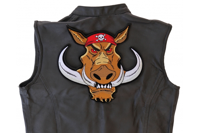 Wild Hog Patch, Large Animal Patches for Jackets shown on leather vest