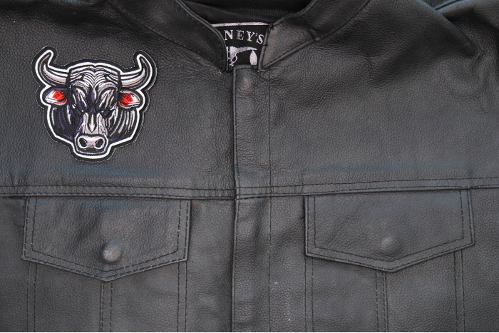 Black Bull Patch shown on leather vest