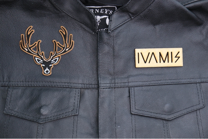 Black Deer Head Patch shown on leather vest