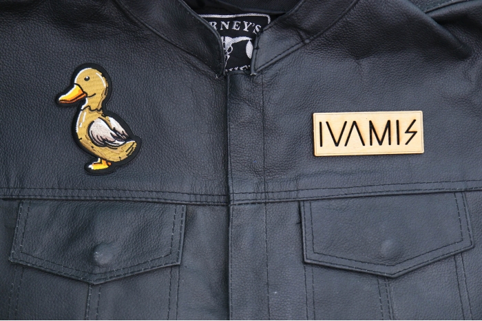Brown Duck Patch shown on leather vest