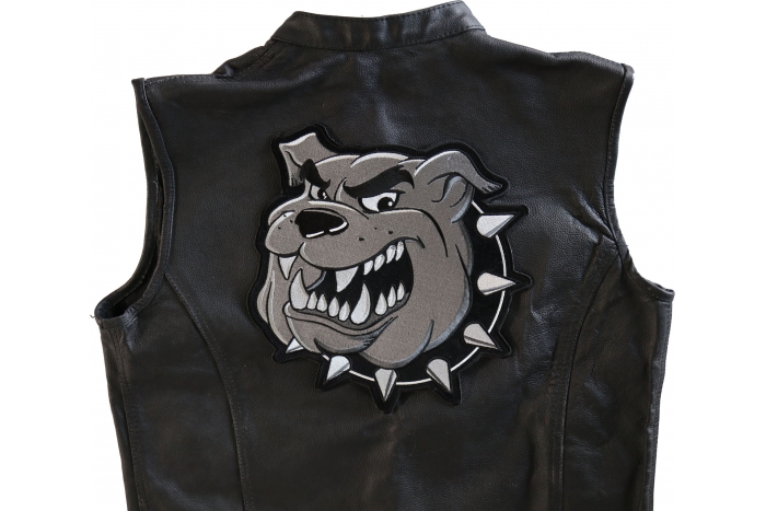 Bulldog Patch, Large Animal Patches for Jackets shown on leather vest