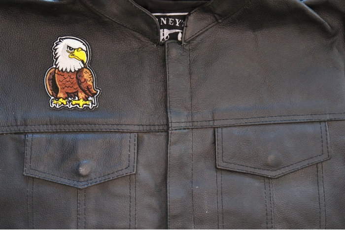 Cartoon Eagle Patch shown on leather vest