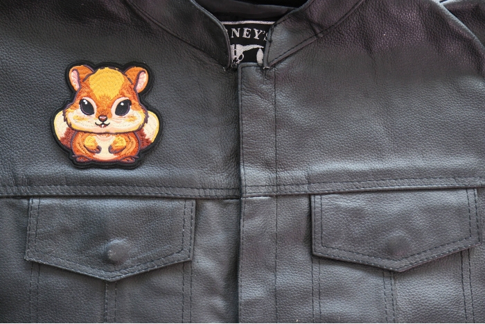 Chipmunk Patch shown on leather vest