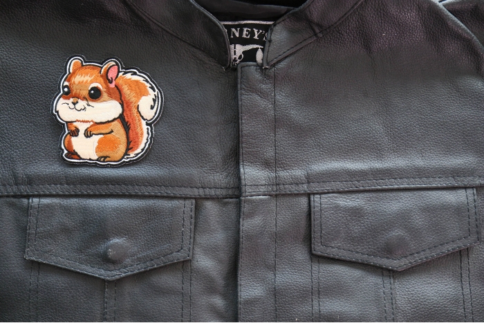 Chipmunk Patch shown on leather vest