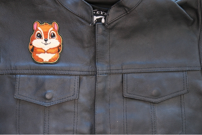 Chipmunk Patch shown on leather vest