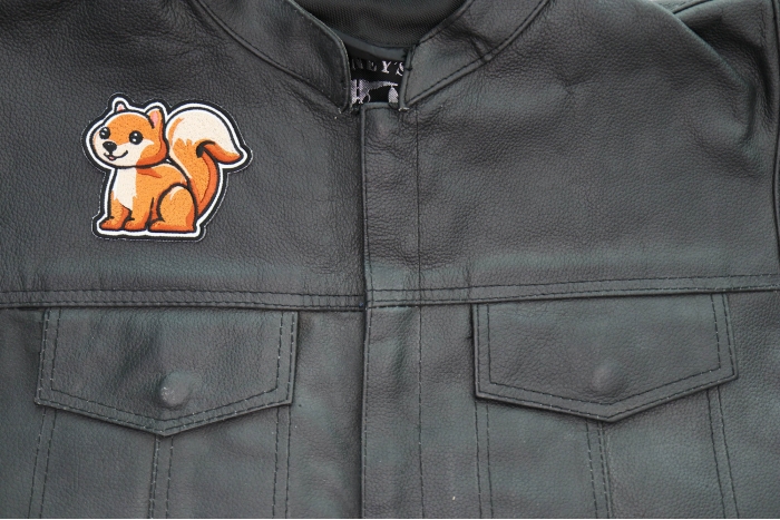 Cute Chipmunk Patch shown on leather vest