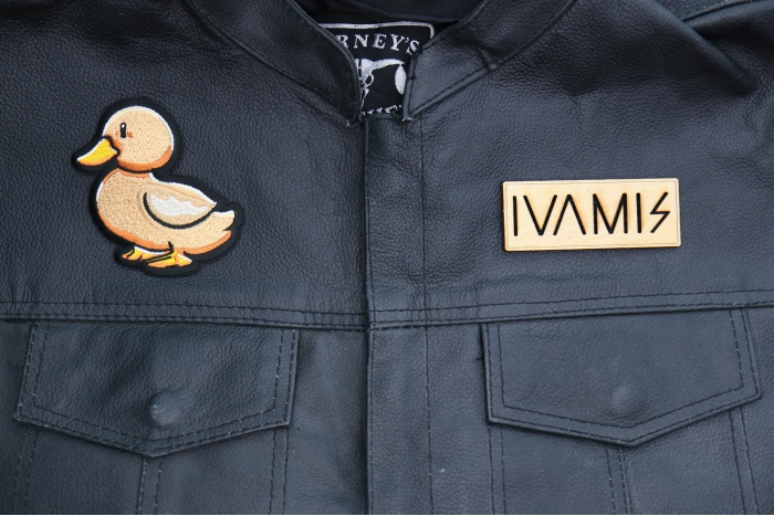Cute Duck Patch shown on leather vest