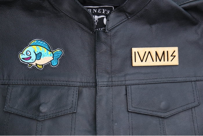 Cute Fish Patch shown on leather vest