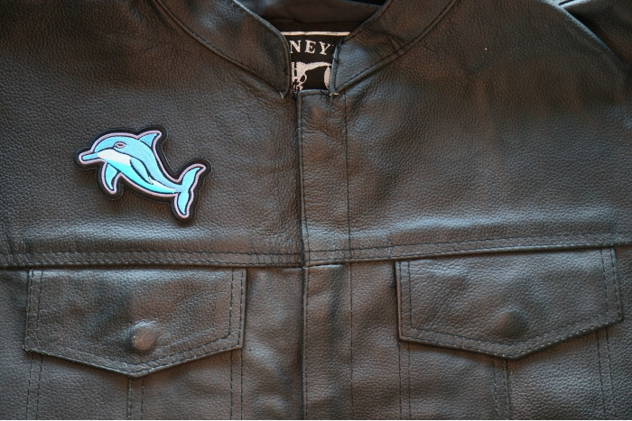Dolphin Patch, Cute Animal Patches shown on leather vest