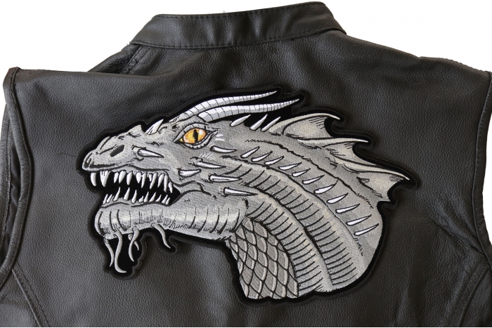 Dragon Patch, Large Animal Patches for Jackets shown on leather vest