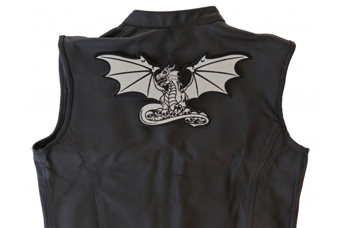 Dragon Skulls Patch, Large Animal Patches for Jackets shown on leather vest