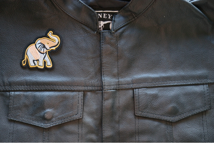 Elephant Patch, Cute Animal Patches shown on leather vest