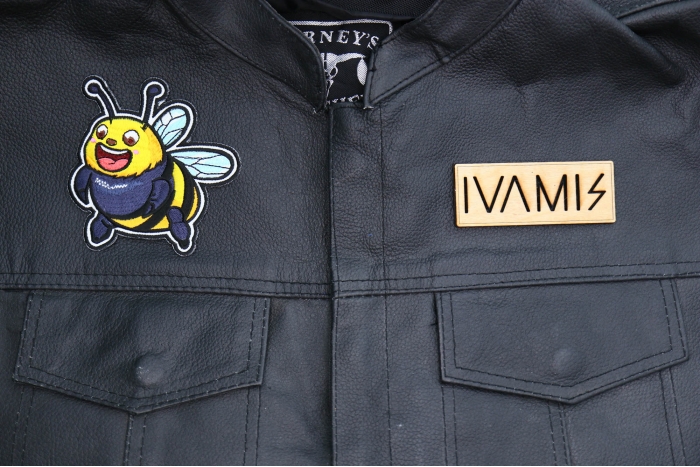 Fat Bee Patch shown on leather vest