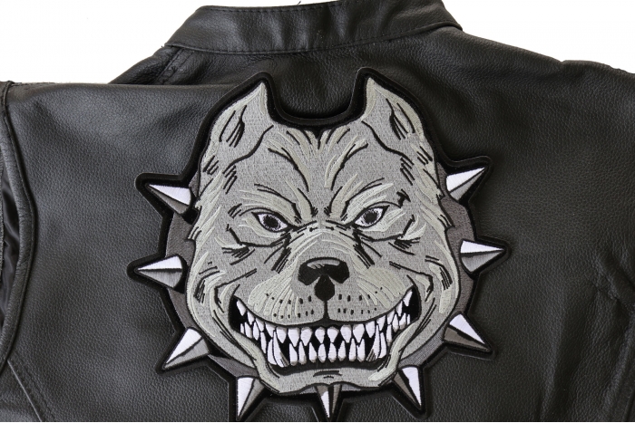 Pitbull Patch, Large Animal Patches for Jackets shown on leather vest
