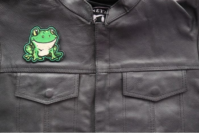 Green Frog Patch shown on leather vest