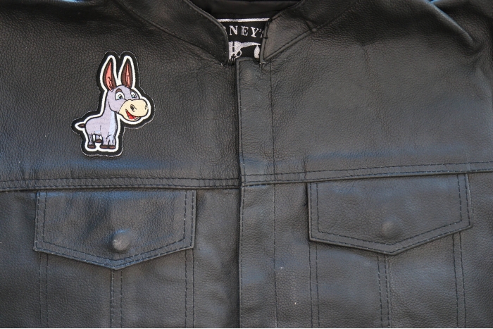 Happy Donkey Patch shown on leather vest
