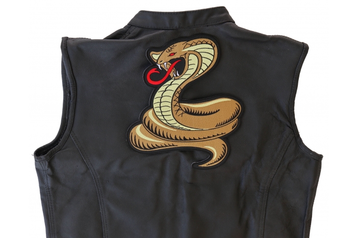 Cobra Snake Patch, Large Animal Patches for Jackets shown on leather vest
