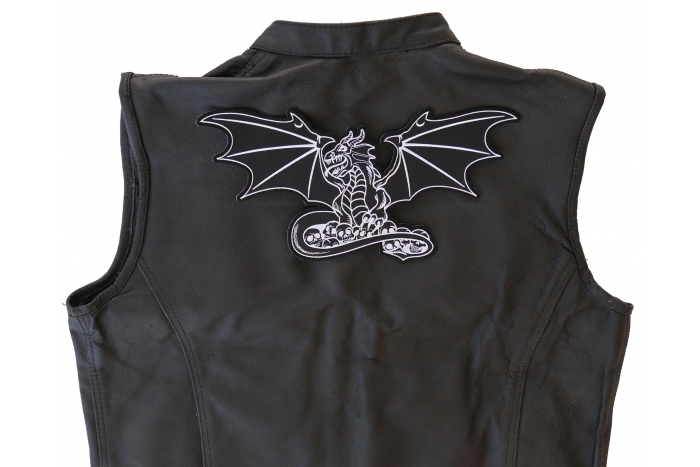 Dragon and Skulls Patch, Large Animal Patches for Jackets shown on leather vest