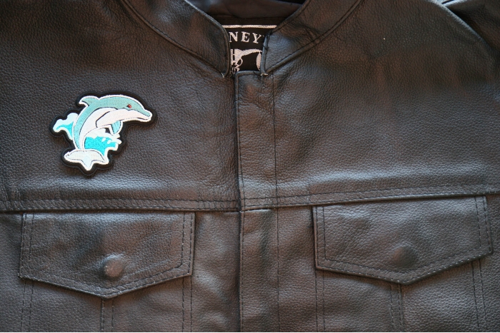 Dolphin Patch, Cute Animal Patches shown on leather vest