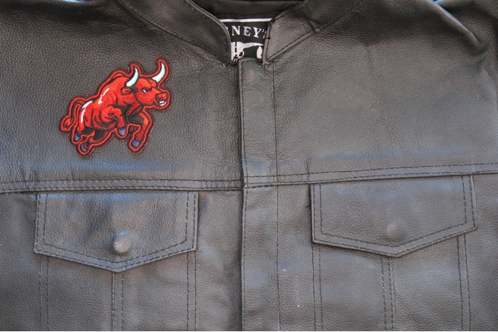Red Bull Patch shown on leather vest