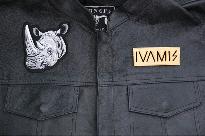 Rhino Patch shown on leather vest
