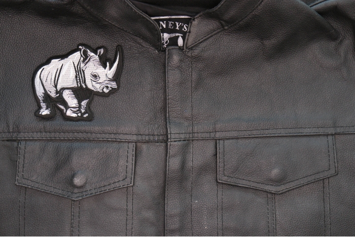 Rhino Patch shown on leather vest