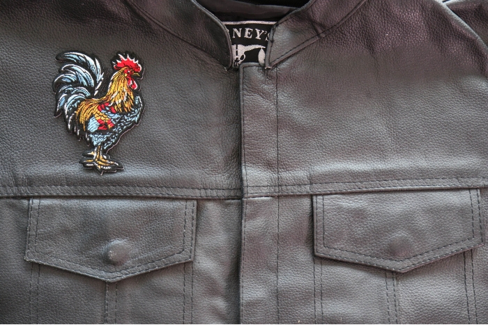Rooster Cock Patch shown on leather vest