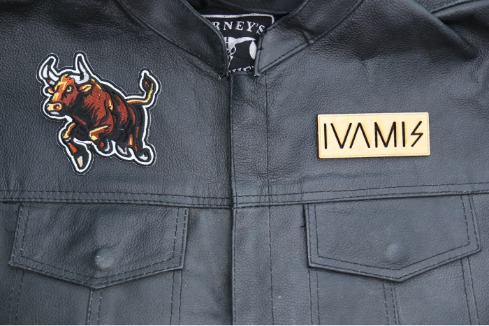 Running Bull Patch shown on leather vest