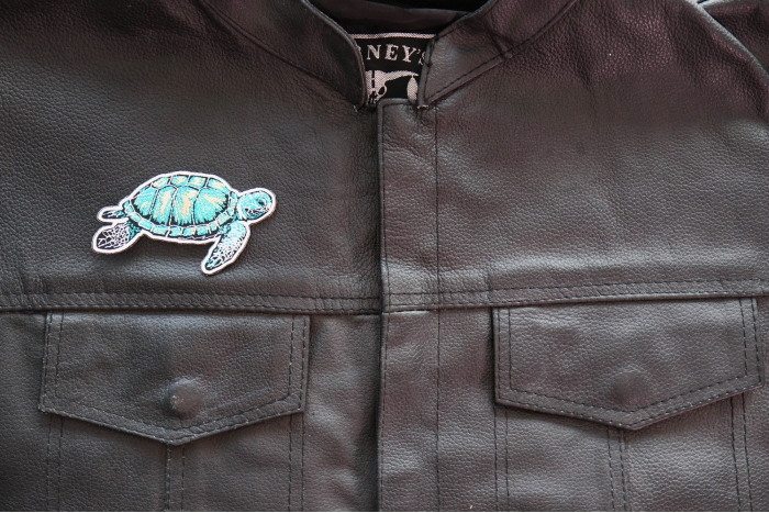 Sea Turtle Patch shown on leather vest