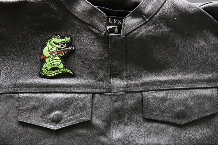 Shotgun Alligator Patch shown on leather vest