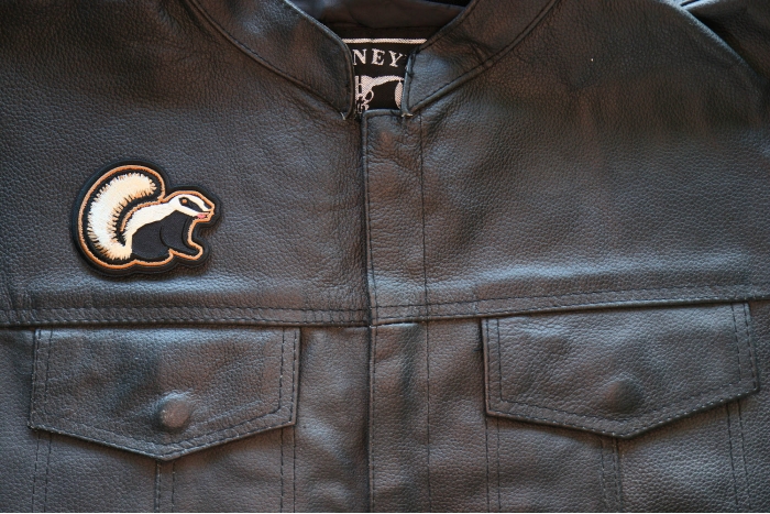 Skunk Patch, Cute Animal Patches shown on leather vest