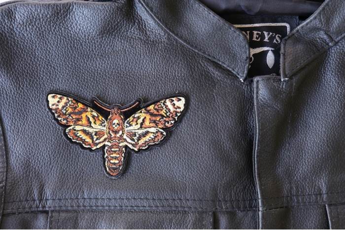 Moth Skull Patch, Skull Patches shown on leather vest