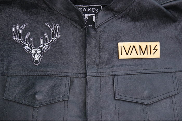 White Deer Head Patch shown on leather vest