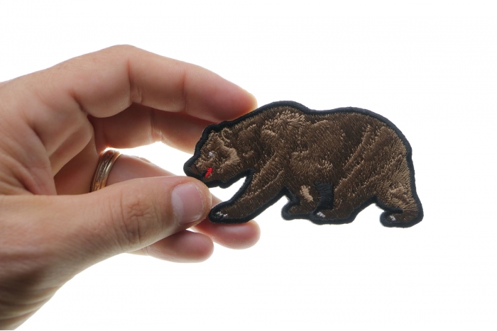 California Bear Iron on Patch shown on hand for size comparison