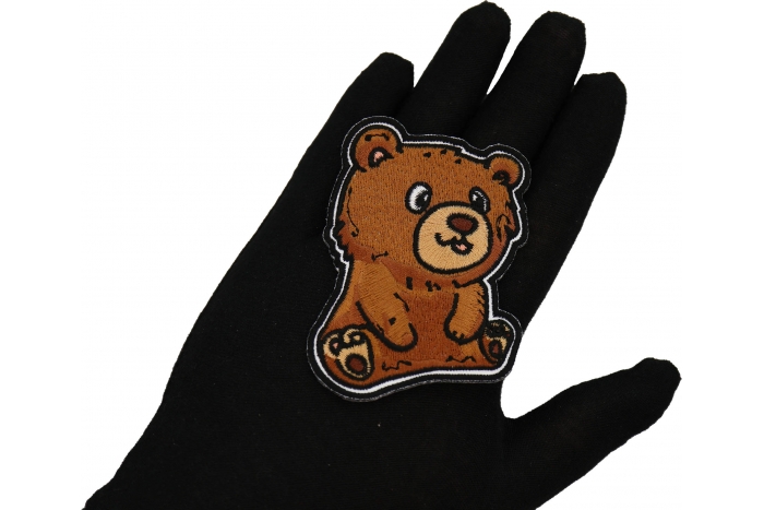 Cute Bear Patch shown on hand for size comparison