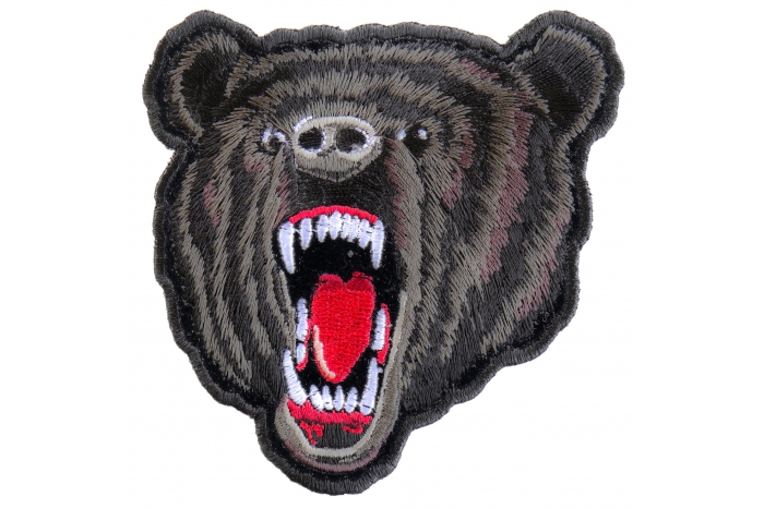 Small Black Bear Biker Iron on Patch