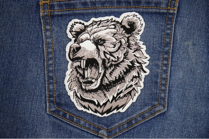 Angry Bear Patch shown on jeans