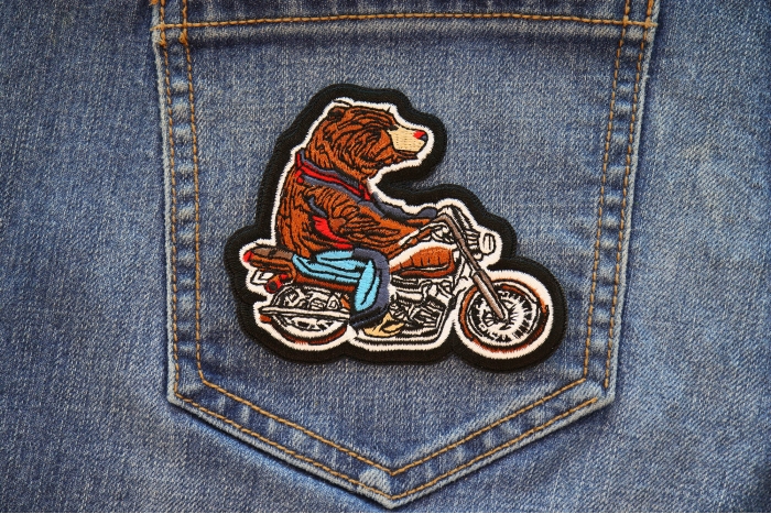 Bear Biker Patch shown on jeans