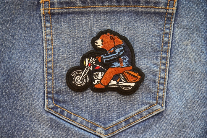 Bear on Motorcycle Patch shown on jeans