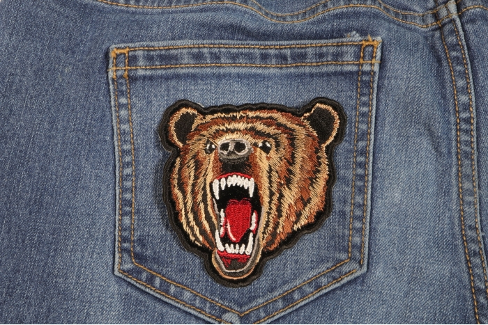 Bear Iron on Patch shown on jeans