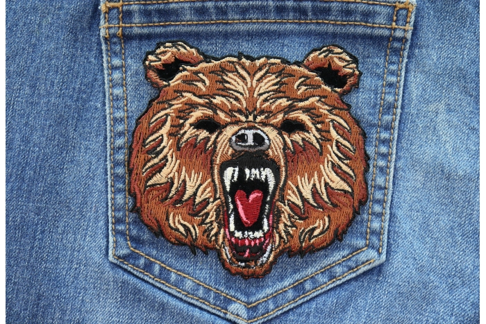 Furry Bear Patch shown on jeans